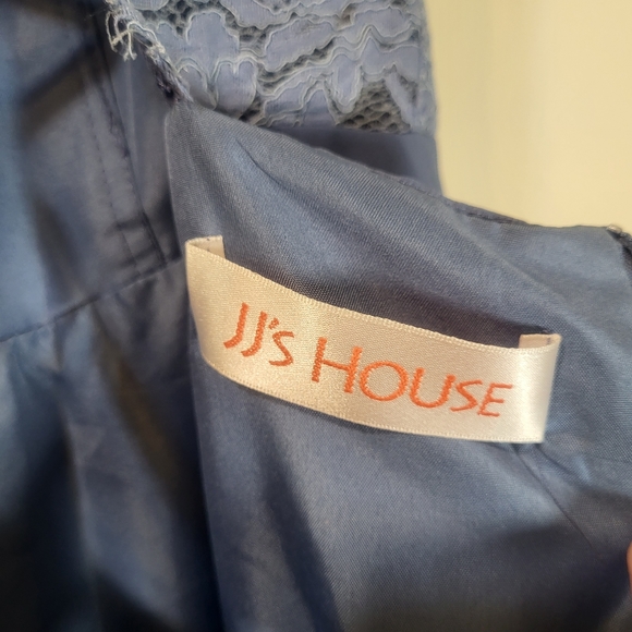 Slate blue formal dress with lace top and chiffon skirt - Picture 6 of 11